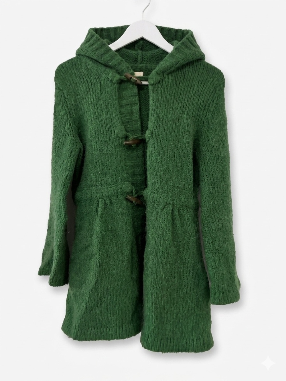 Fairycore Between Me & You Chunky Knit Hooded Cardigan - Forest Green- Gorpcore